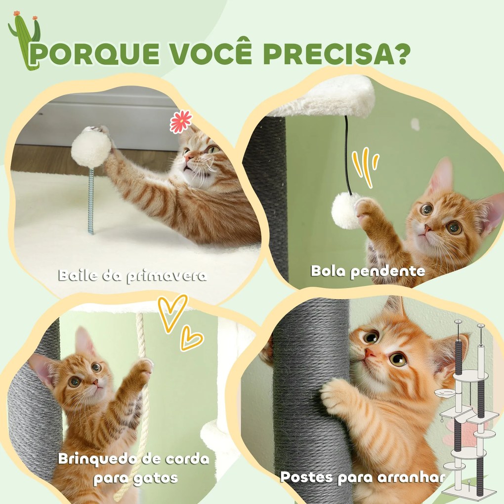 PawHut Arranhador para Gatos do Chão ao Teto 225-255 cm Arranhador par