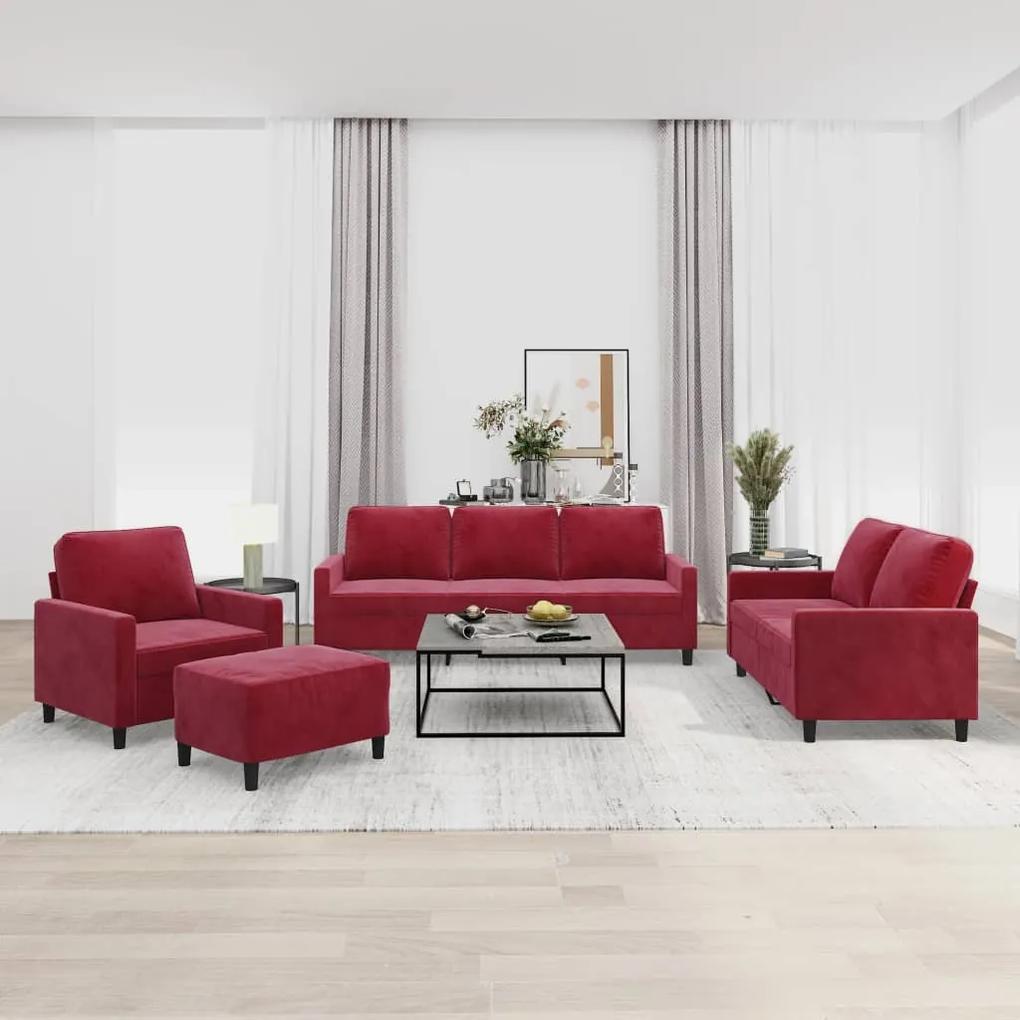 3153815 vidaXL 4 pcs conjunto de sofás com almofadões veludo vermelho tinto