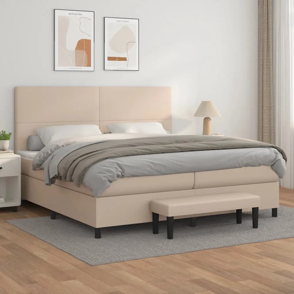 vidaXL Cama com molas/colchão 200x200 cm couro artificial cappuccino