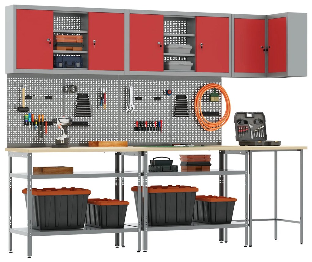 Conjunto de mesa para guardar ferramentas de 10 peças vidaXL - Madeira