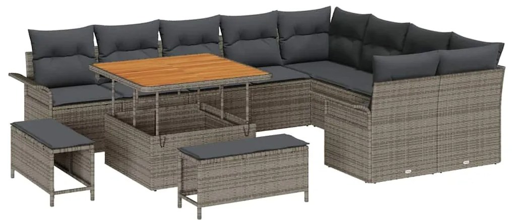 Conjunto de Sofá de Jardim 12 Peças com Almofadas de Rattan Sintético
