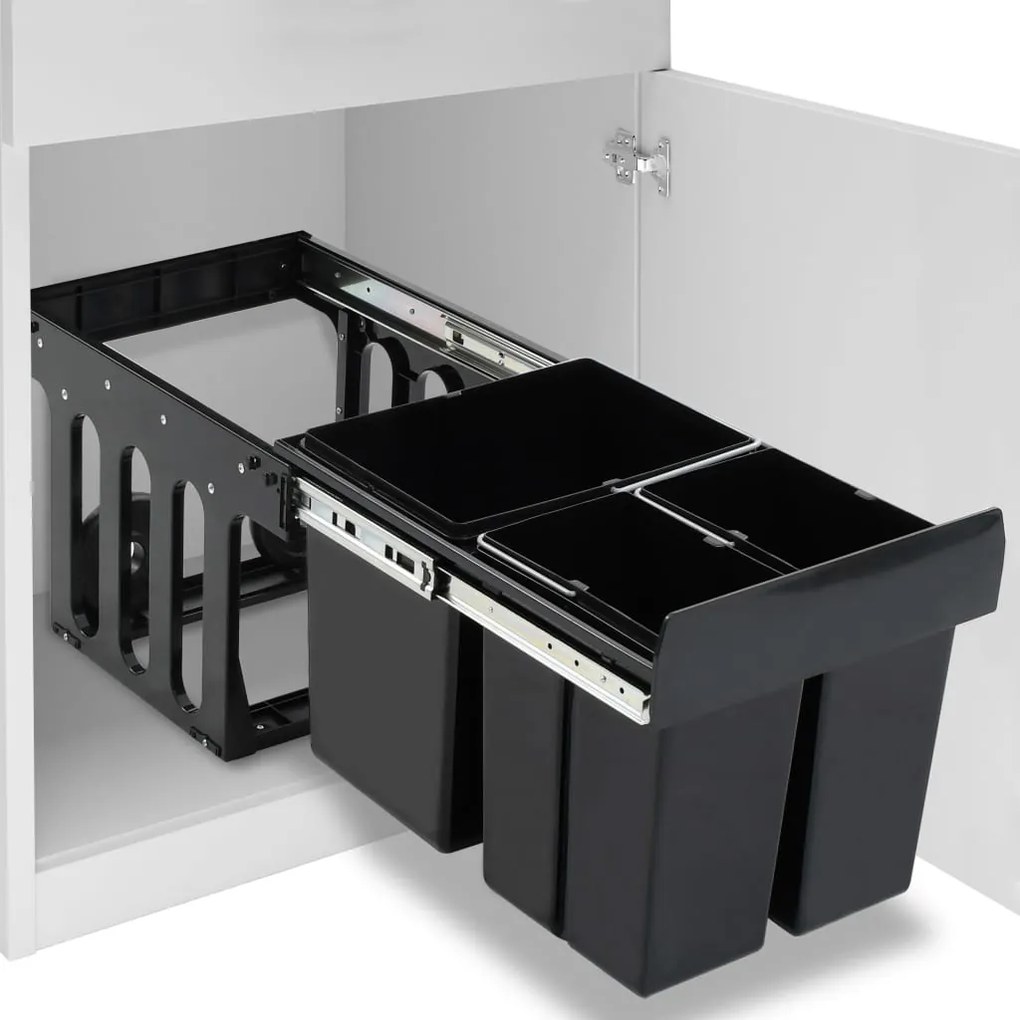 51182 vidaXL Balde do lixo de encastre no armário cozinha fecho suave 48 L