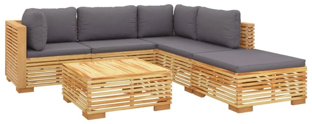 6 pcs conjunto lounge jardim c/ almofadões madeira teca maciça