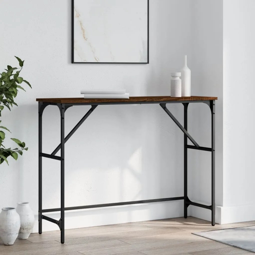 Mesa consola 100x32x75 cm derivados madeira carvalho castanho