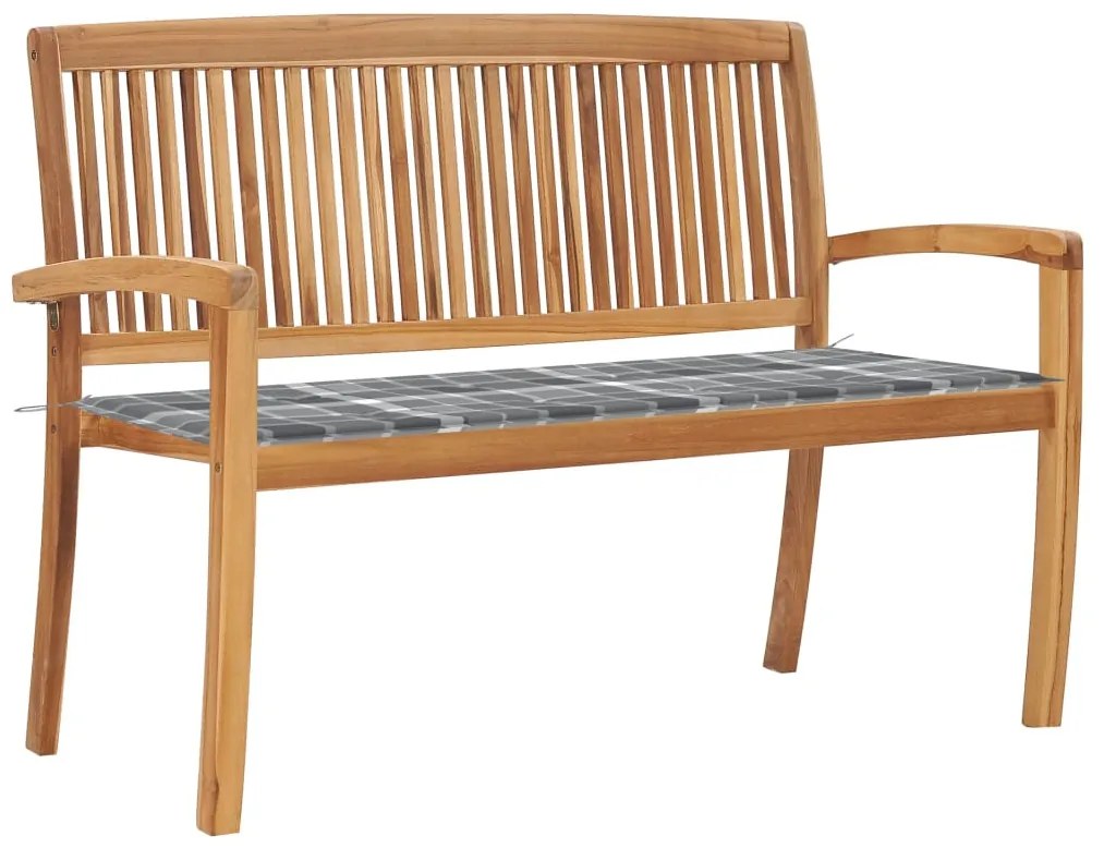 vidaXL Banco de jardim empilhável c/ almofadão 128,5 cm teca maciça