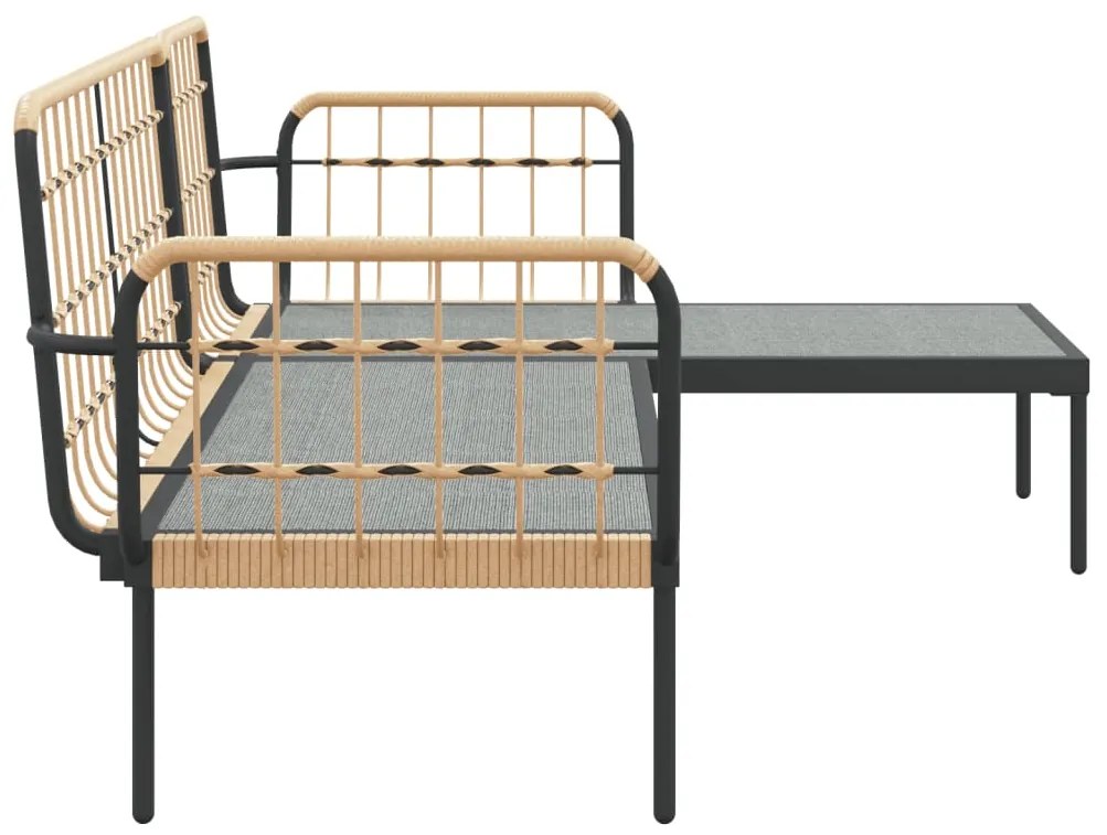 3pcs conjunto lounge jardim c/ almofadões cinza-escuros vime PE