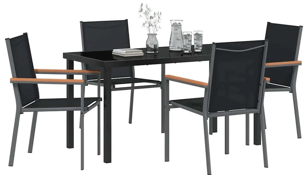 Conjunto de Jantar de Jardim 5 Peças Preto em Textilene e Aço