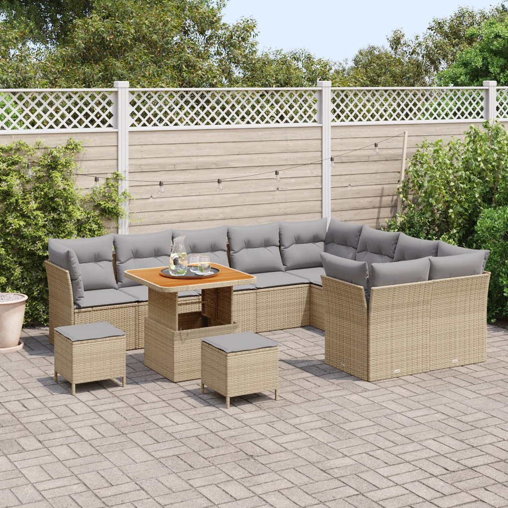 Conjunto de Sofá de Jardim vidaXL de 12 Peças com Almofadas Beges em R