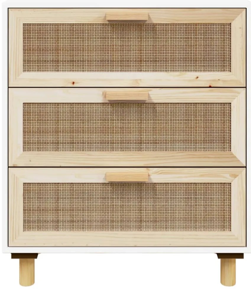 Aparador 60x30x70 cm madeira pinho maciça/vime natural branco