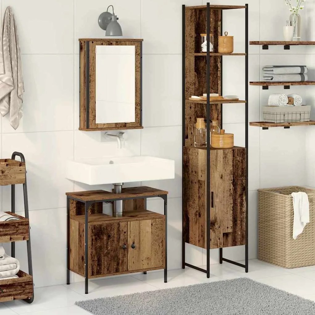 vidaXL Conjunto de Móveis para Banheiro com porta 3 pcs Madeira antiga