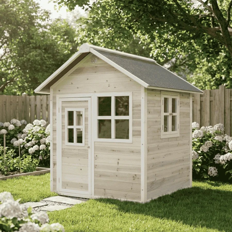 Casa de brincar infantil exterior para crianças Loft 100 em madeira - natural