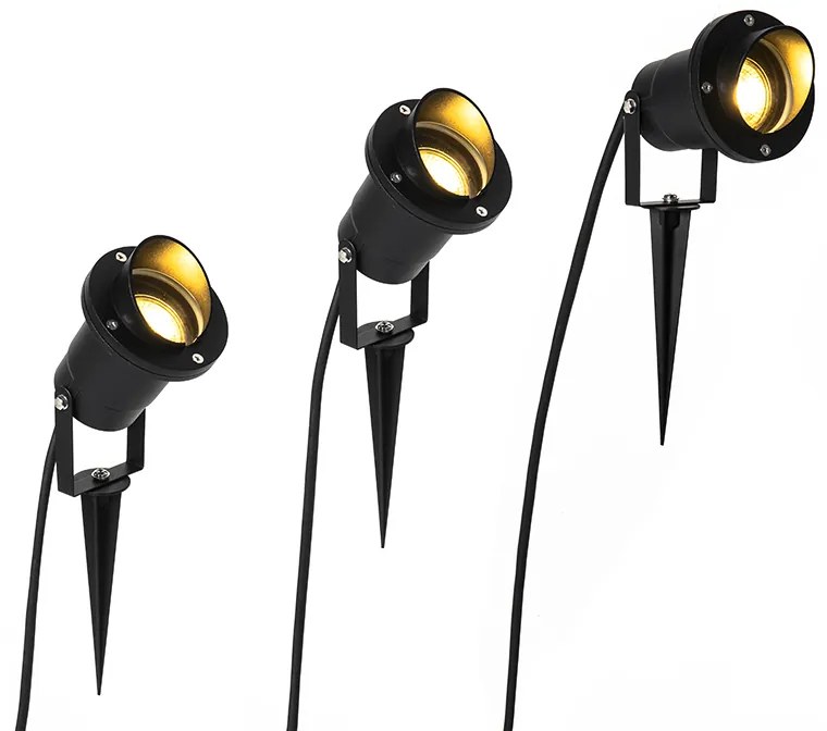 Conjunto de 3 Focos de Jardim Espeto Pretos Incl. Cabo e Ficha IP65 - Done