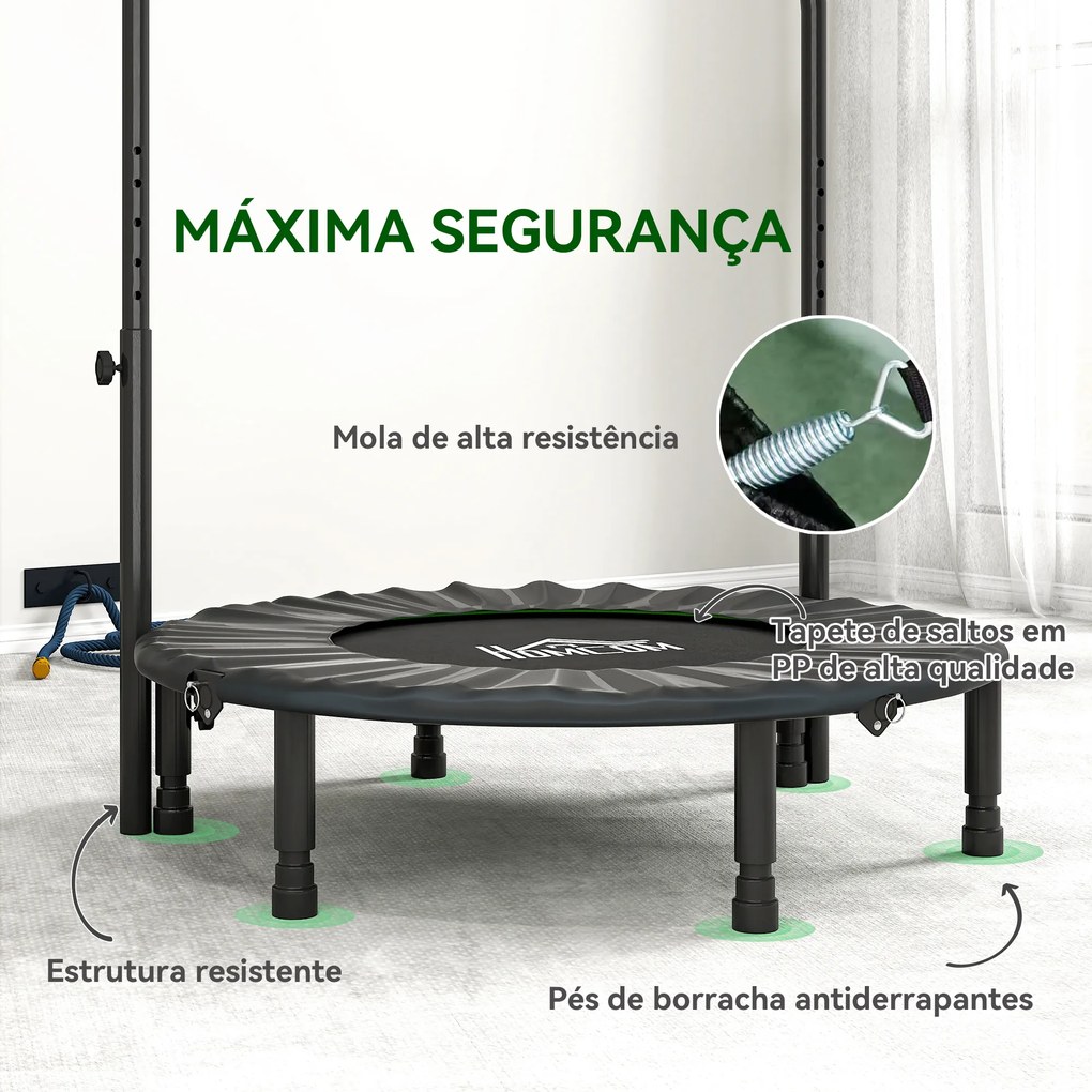 Trampolim Fitness Ø102 Trampolim Dobrável com Pega Ajustável em 4 Níveis Estrutura de Aço Verde