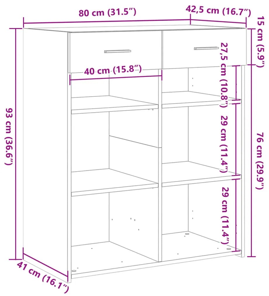 Aparador 80x42,5x93 cm derivados de madeira cinzento sonoma