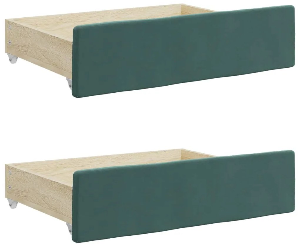 Sofá-cama c/ gavetão e gavetas 90x200 cm veludo verde-escuro