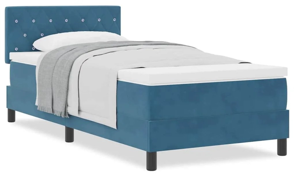 Cama Box Spring vidaXL com Colchão Azul Escuro 100x200 cm Veludo