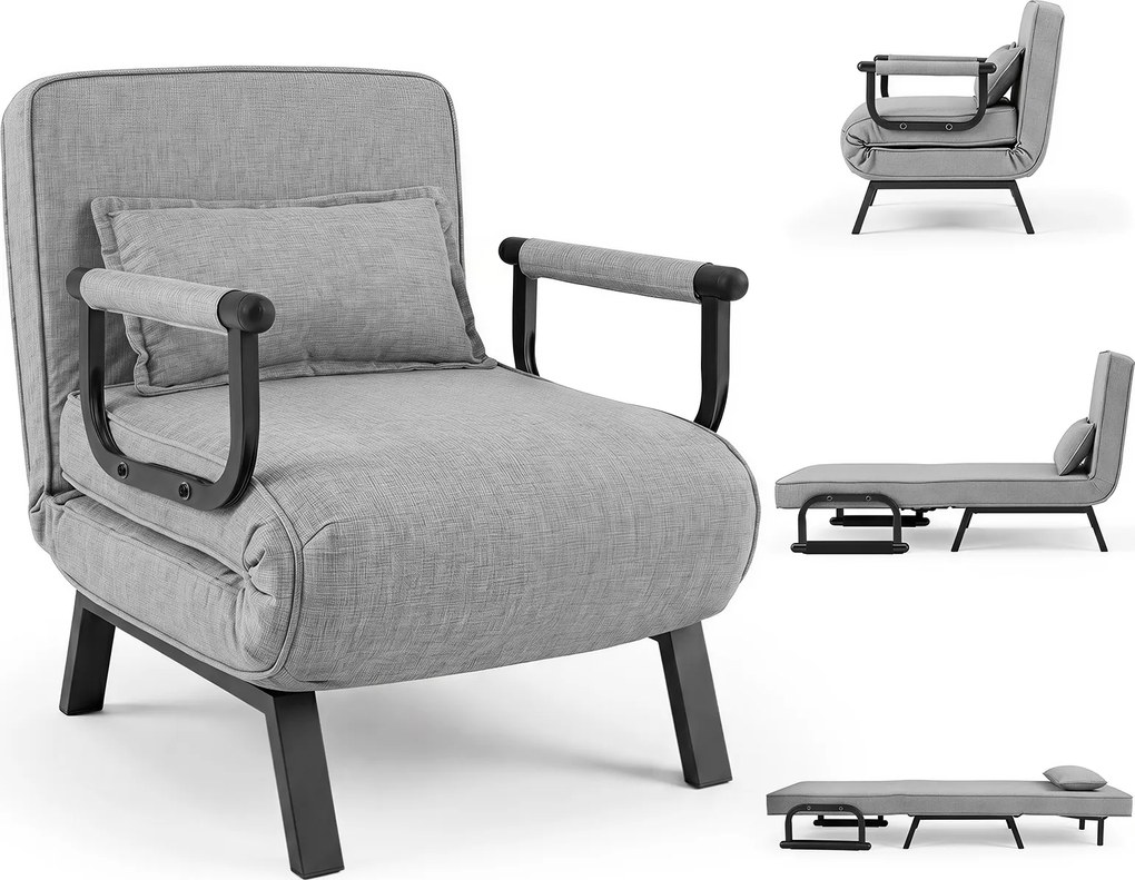 Sofá-Cama Individual, 186 x 64 cm, Conversível em 3 Modos, Cinzento-claro