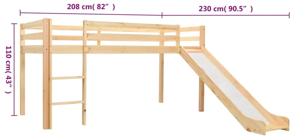 Estrutura de cama infantil c/ escorrega e escada pinho 97x208cm