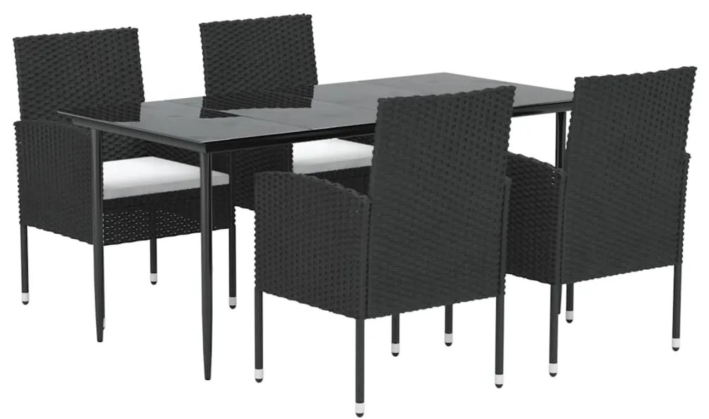 5 pcs conjunto de jantar p/ jardim c/ almofadões vime PE preto