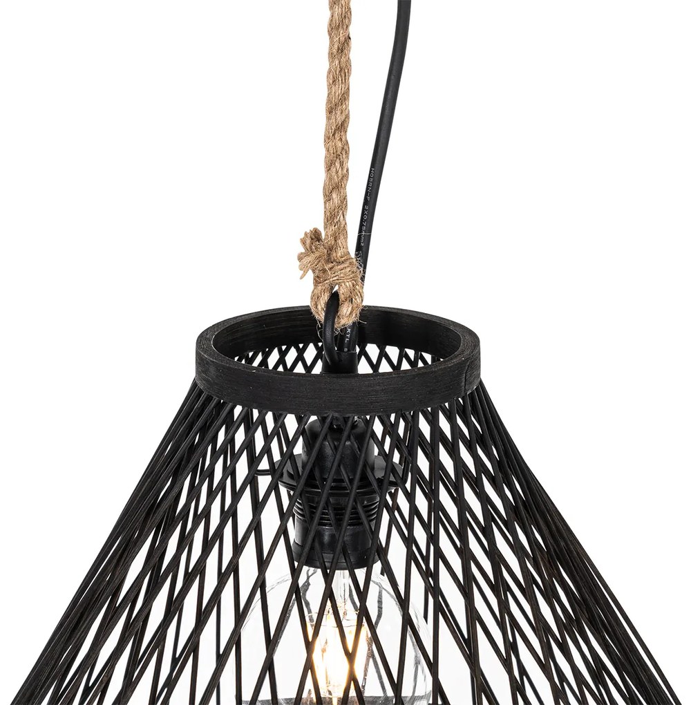 Candeeiro suspenso rural para exterior rattan preto 40x55 cm - Calamus Rústico