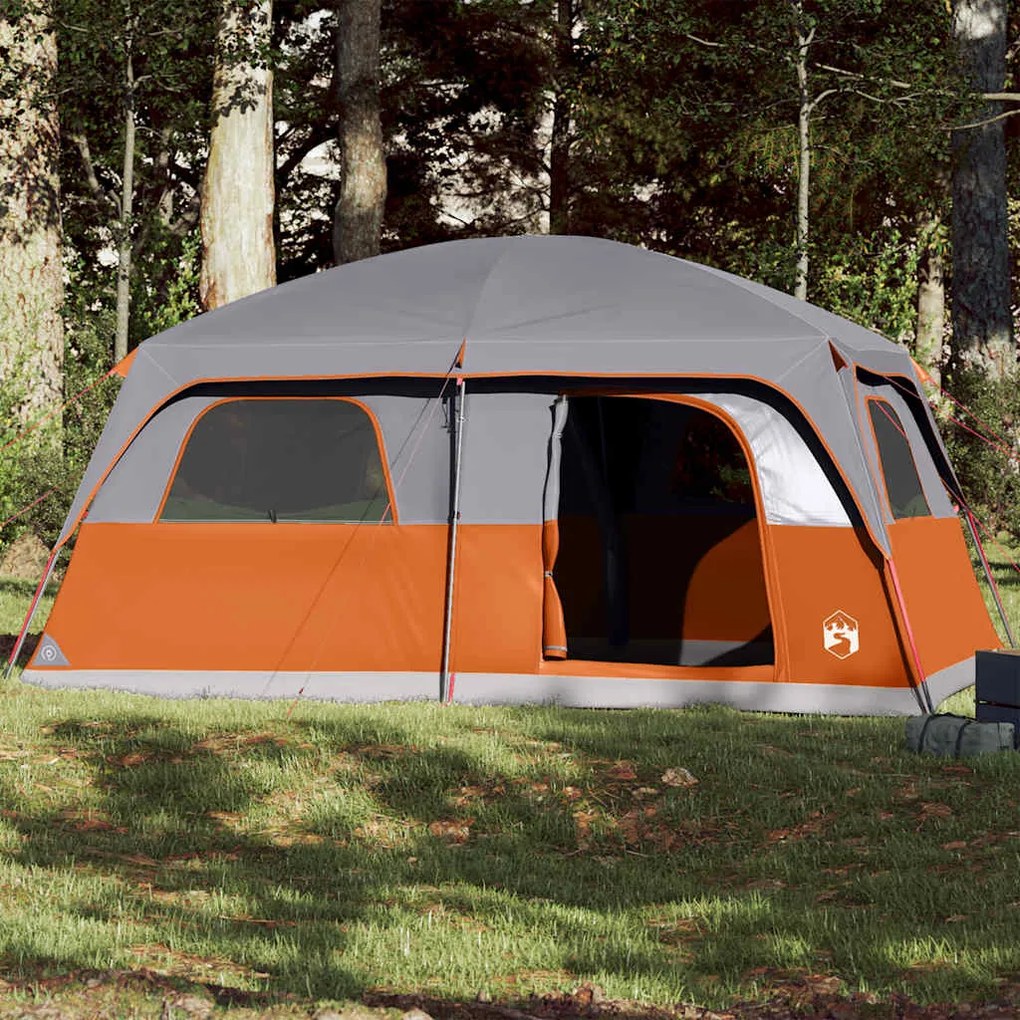 Tenda familiar para 10 pessoas impermeável cinzento e laranja