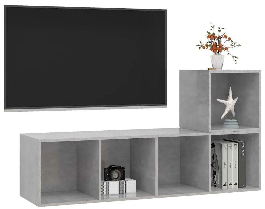 2 pcs conjunto de móveis de TV contraplacado cinzento cimento
