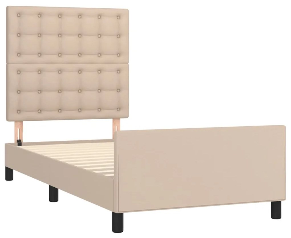 Estrutura cama c/ cabeceira couro artif. 90x190 cm cappuccino