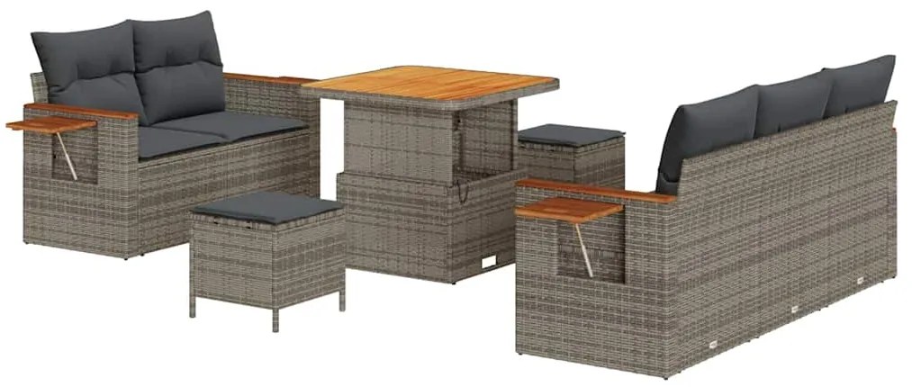 Conjunto de Sofá de Jardim com 8 Peças e Almofadas Cinzento Vime PE Ac