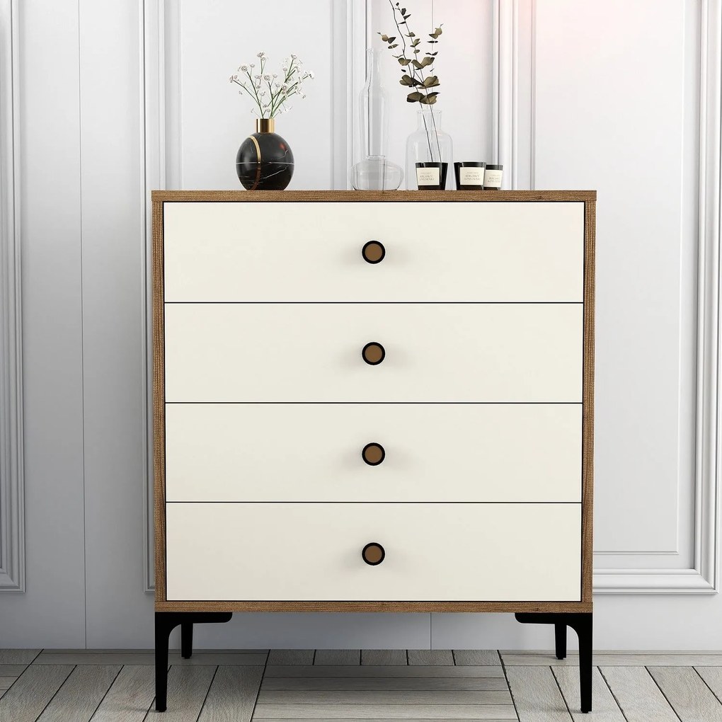 Cômoda Lizbon500 – Nogueira/Creme – 76x90,7x40 cm
