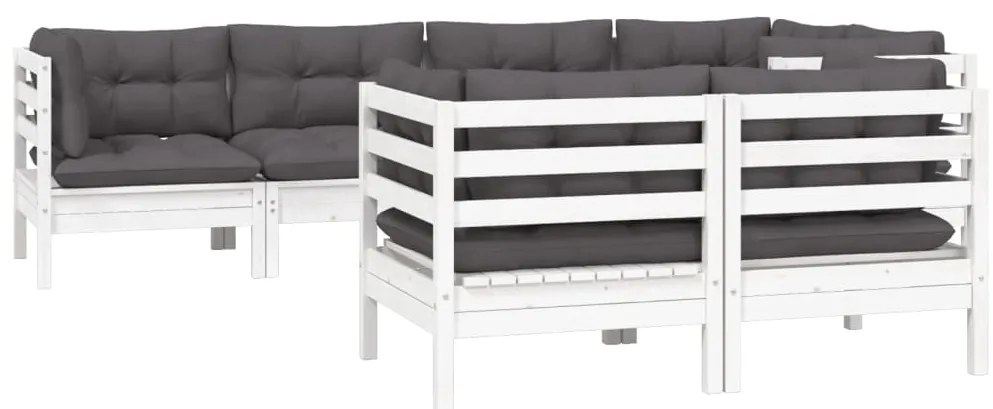 7 pcs conjunto lounge jardim c/ almofadões pinho maciço branco