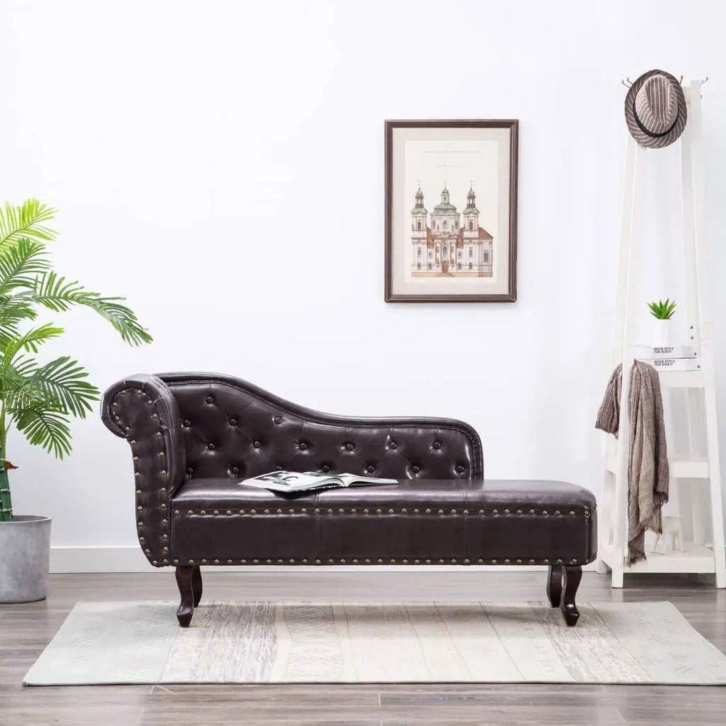 vidaXL Chaise longue couro artificial castanho-escuro