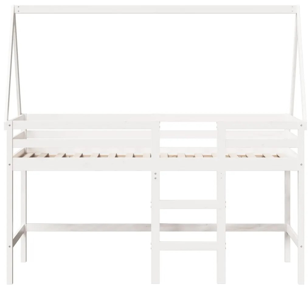 Cama alta c/ escada e telhado 80x200 cm pinho maciço branco