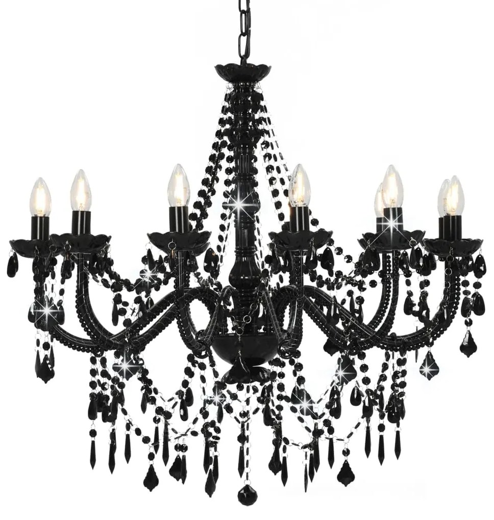 Lustre com contas lâmpadas 12 x E14 preto