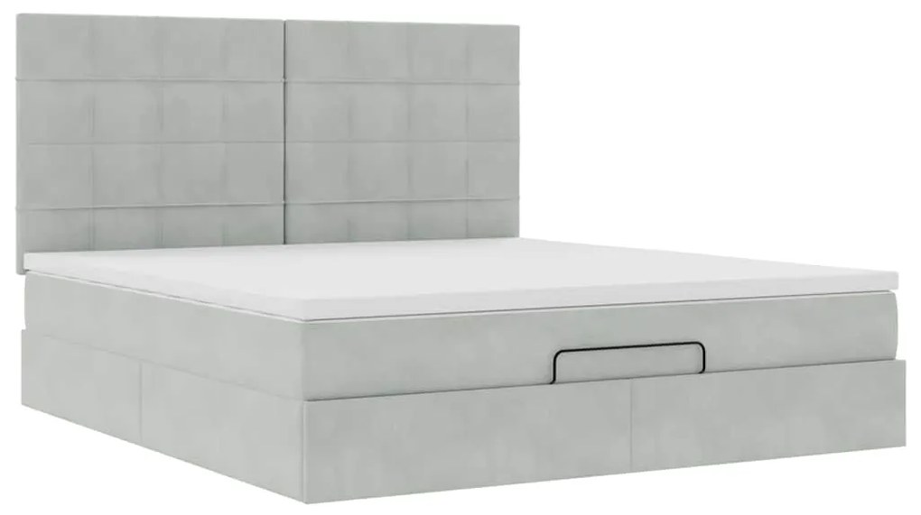 Estrutura cama otomana colchões 160x200cm veludo cinzento claro