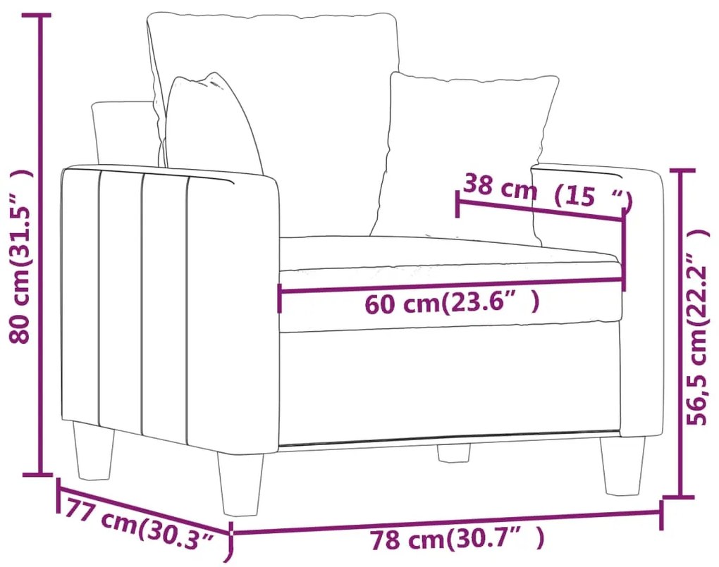 Poltrona tecido 60 cm cinzento-acastanhado