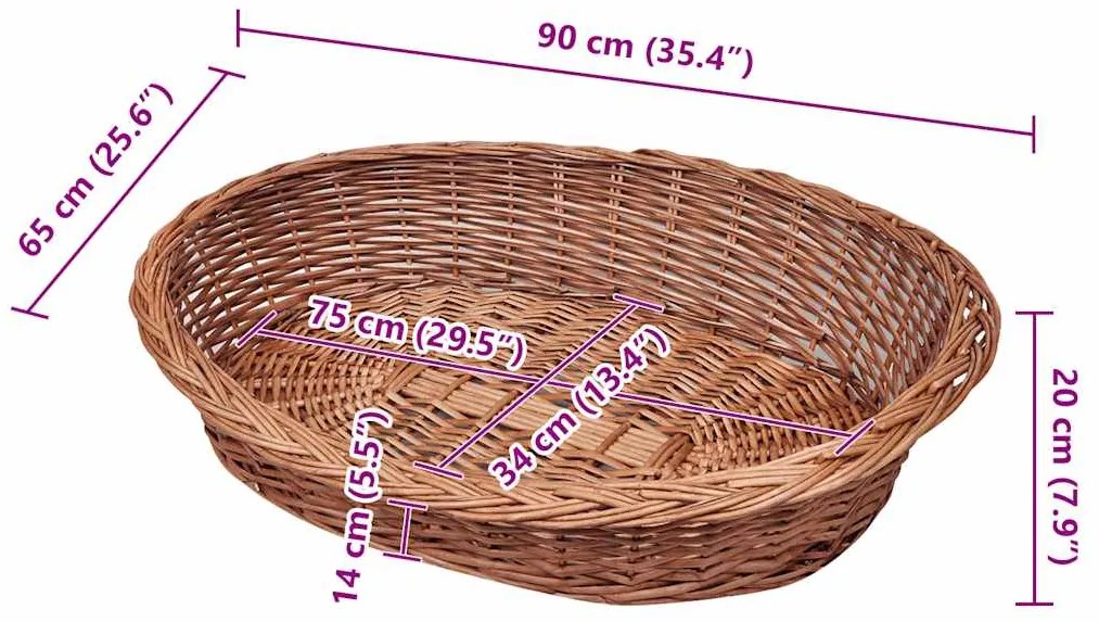 Cesto para cão/cama para animais salgueiro natural 90 cm
