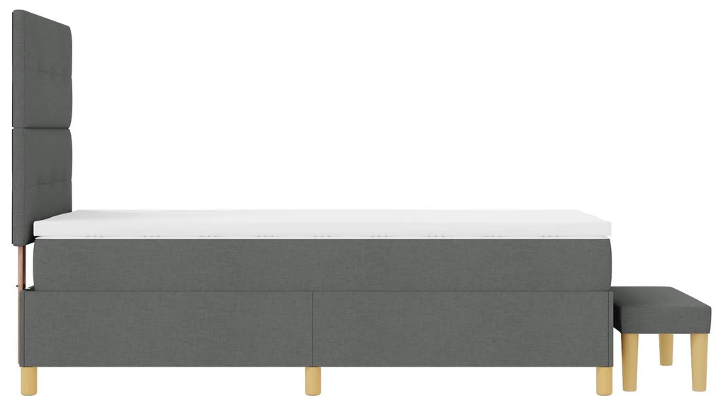 Cama Box Spring com Colchão e Banco Cinza Escuro 100x200 cm Tecido