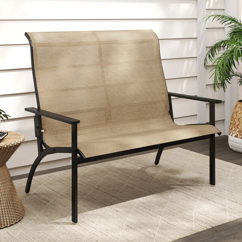 Banco de jardim com encosto ligeiramente inclinado 120 x 81 x 106 cm e apoios para os braços com estrutura metálica Castanho