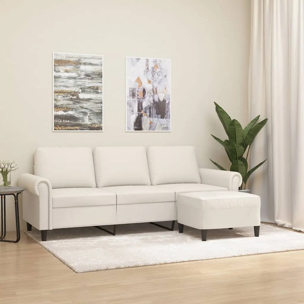 3153618 vidaXL Sofá 3 lugares c/ apoio pés 180 cm couro artificial cor creme