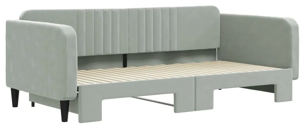 Sofá-cama com gavetão 100x200 cm veludo cinzento-claro