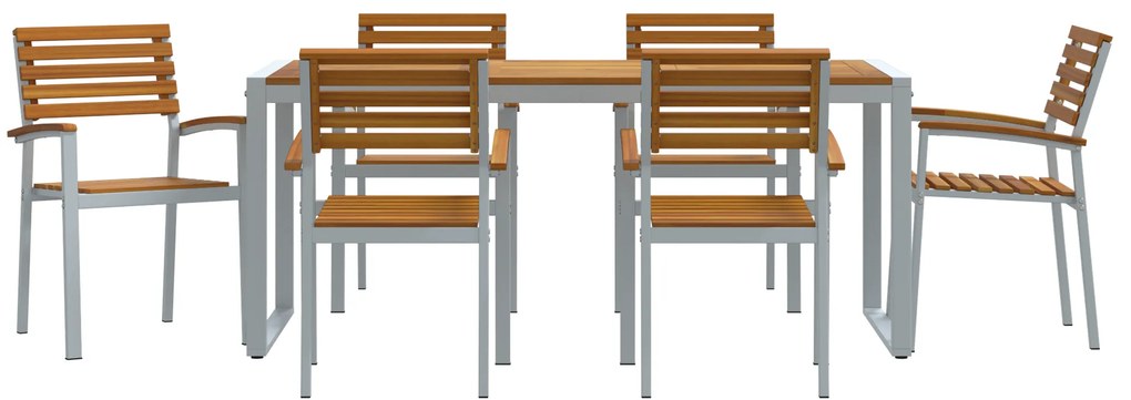 Conjunto de Jantar de Jardim 7 Peças Madeira Sólida de Acácia e Metal