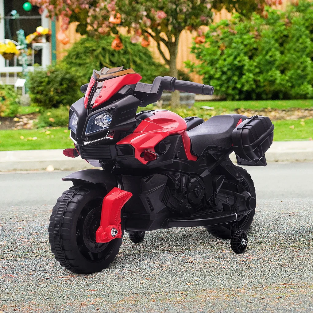 Moto Elétrica para Crianças a partir de 18 Meses 6V com Faróis Buzina 2  Rodas de Equilibrio Velocidade Máx. de 3km/h Motocicleta de Brinquedo  88,5x42,5x49cm Vermelho