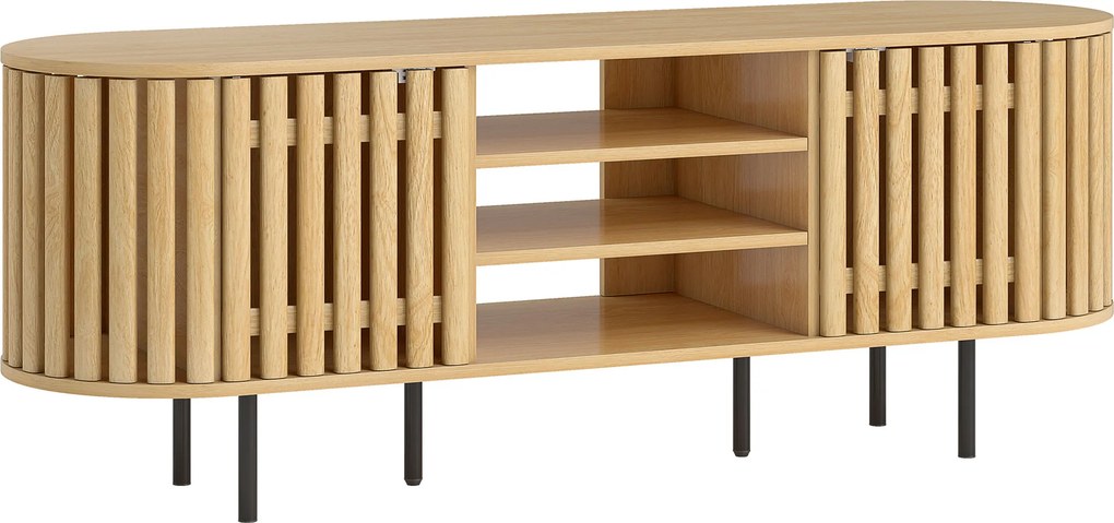 HOMCOM Móvel para TV, móvel para televisores 152,4 cm, 2 portas ripadas, 140x40x52cm, madeira natural | Aosom Portugal