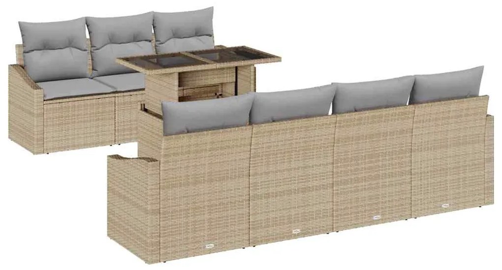 Conjunto de Sofá para Jardim 8 Peças com Almofadas Bege em Poliratan