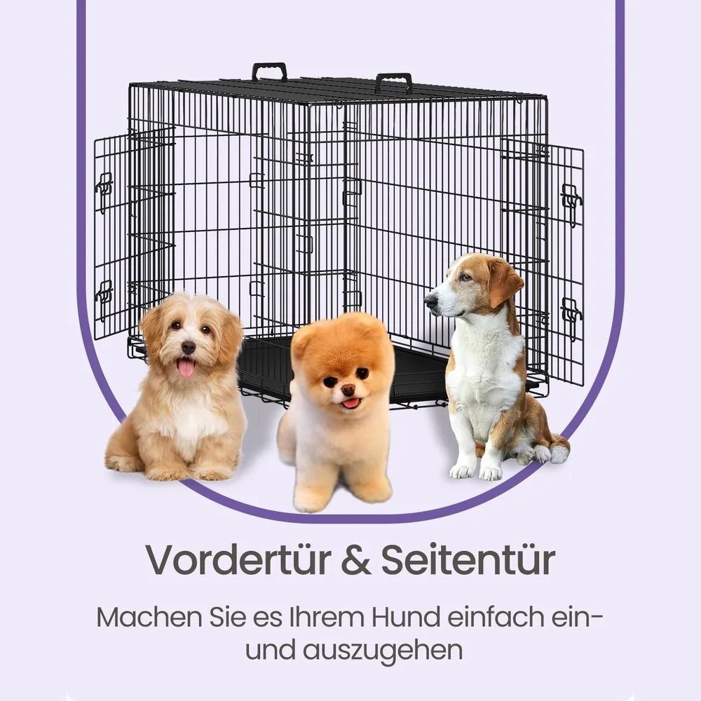 Gaiola dobrável para cães com 2 portas 107 x 70 x 77,5 preto
