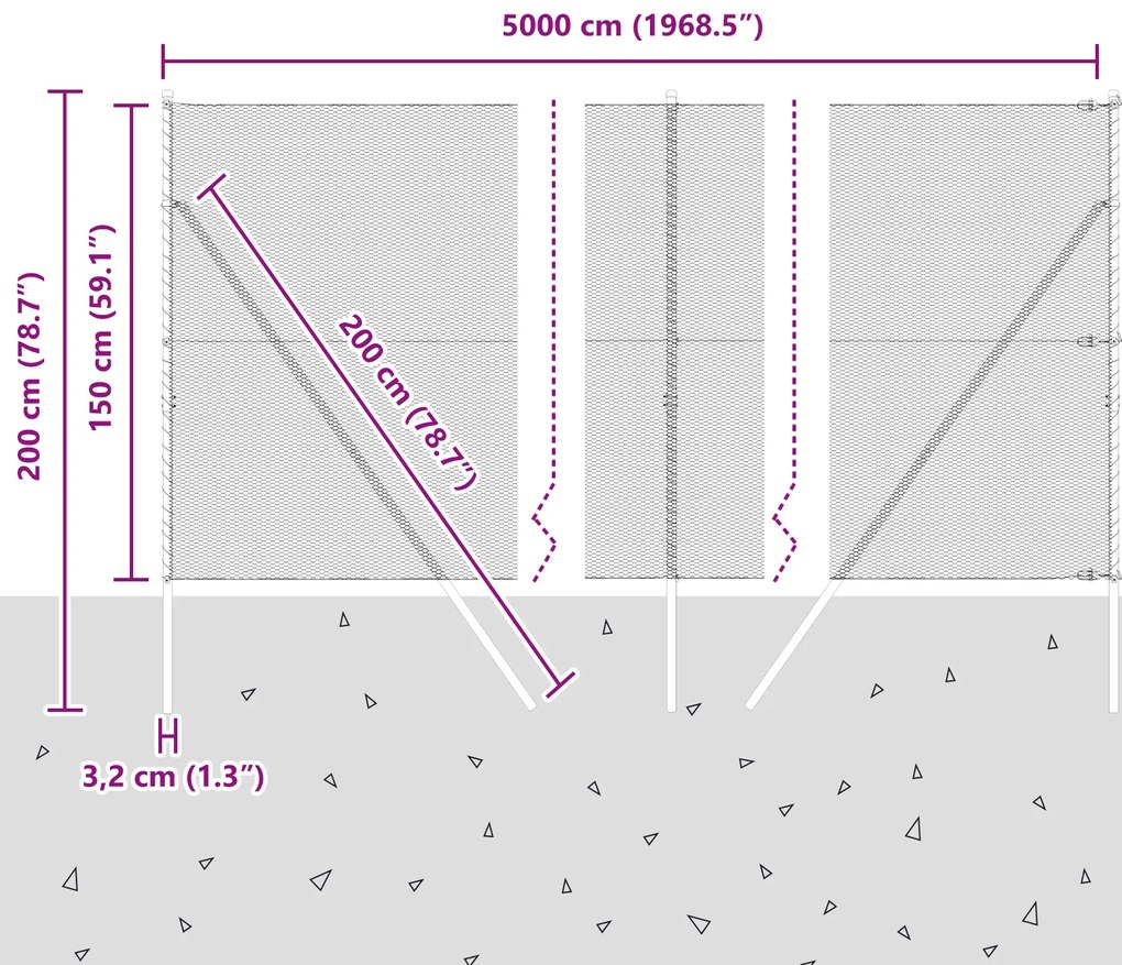 Cerca Hexagonal vidaXL Cinza 1,5x50 m Aço