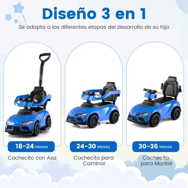 Carro andarilho para bebés, brinquedo andador 3 em 1 com sons e música, com corrimão, alça de empurrar e pedal, capacidade de carga de 20 kg, para ida