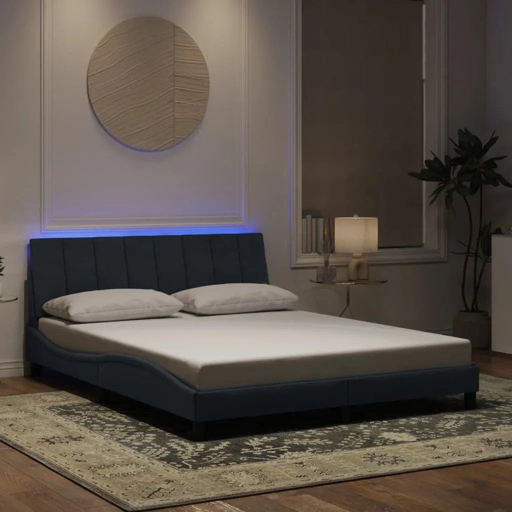 Estrutura de cama c/ luzes LED 160x200cm veludo cinzento-escuro