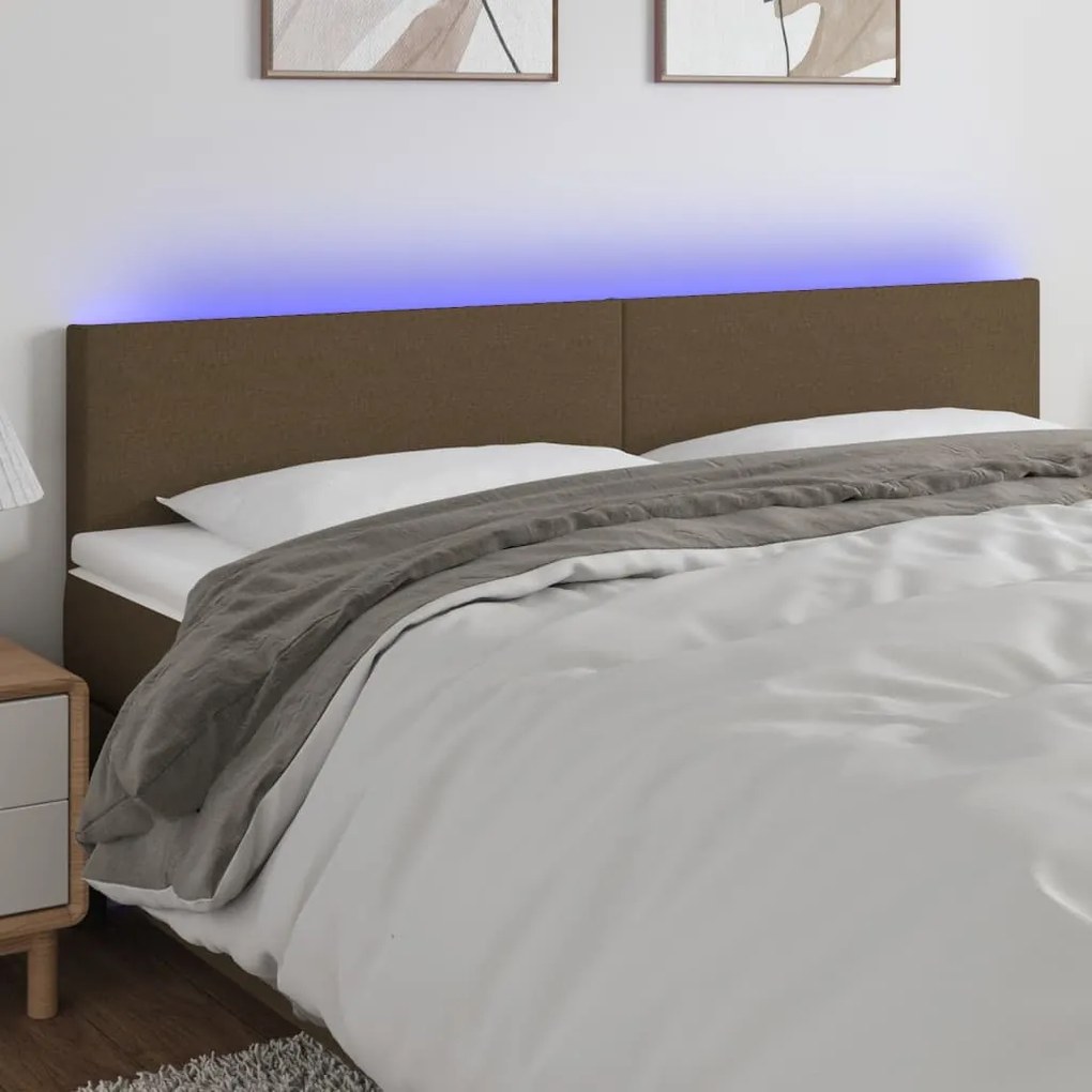 Cabeceira de cama c/ luzes LED tecido 200x5x78/88 cm castanho