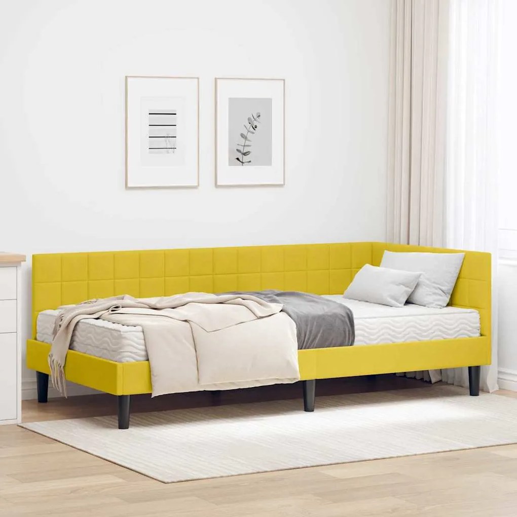 vidaXL Estrutura de Cama de Canto com Colchão 2 pcs Amarelo Veludo